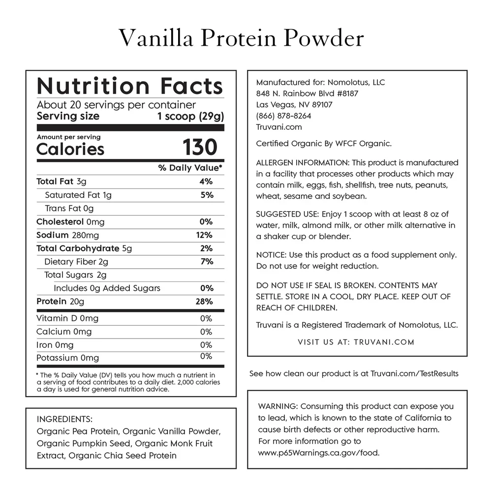 Truvani Plant Based Protein Powder (Vanilla) Single Serve - Image 2