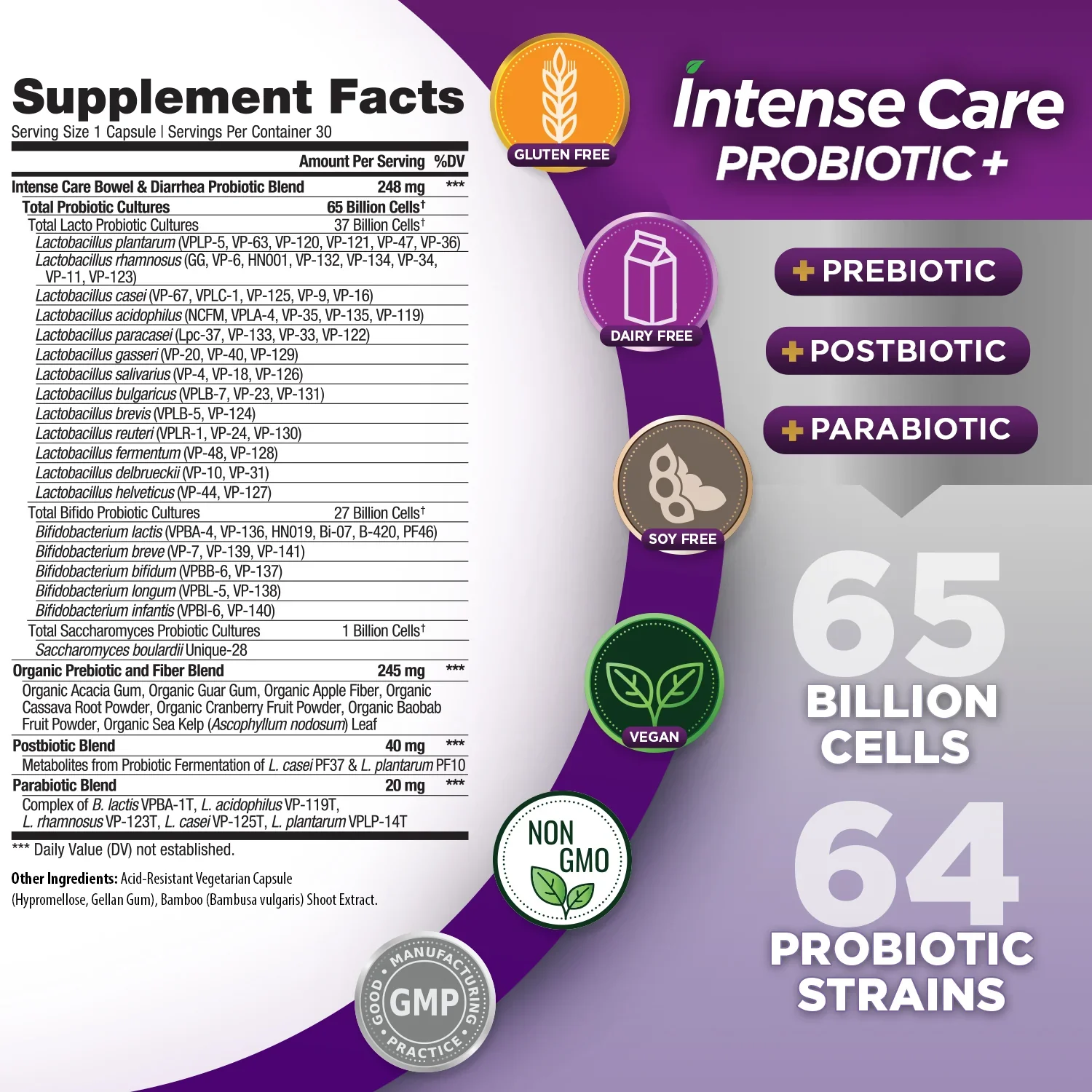 Vital Planet Intense Care Bowel + Diarrhea Probiotic (30 Caps) - Image 2