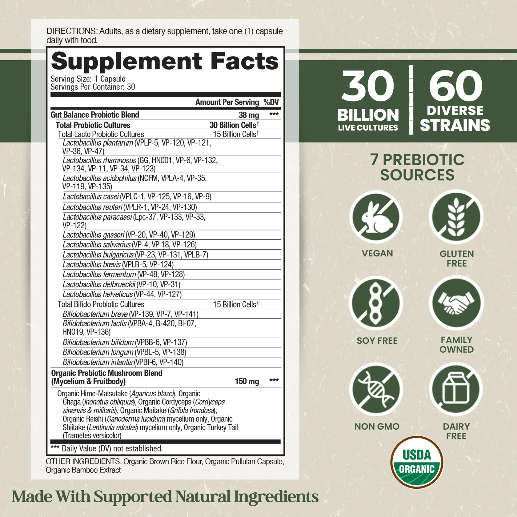 Vital Planet Organic Flora Gut Balance Probiotic Supplement (30 Caps) - Image 2