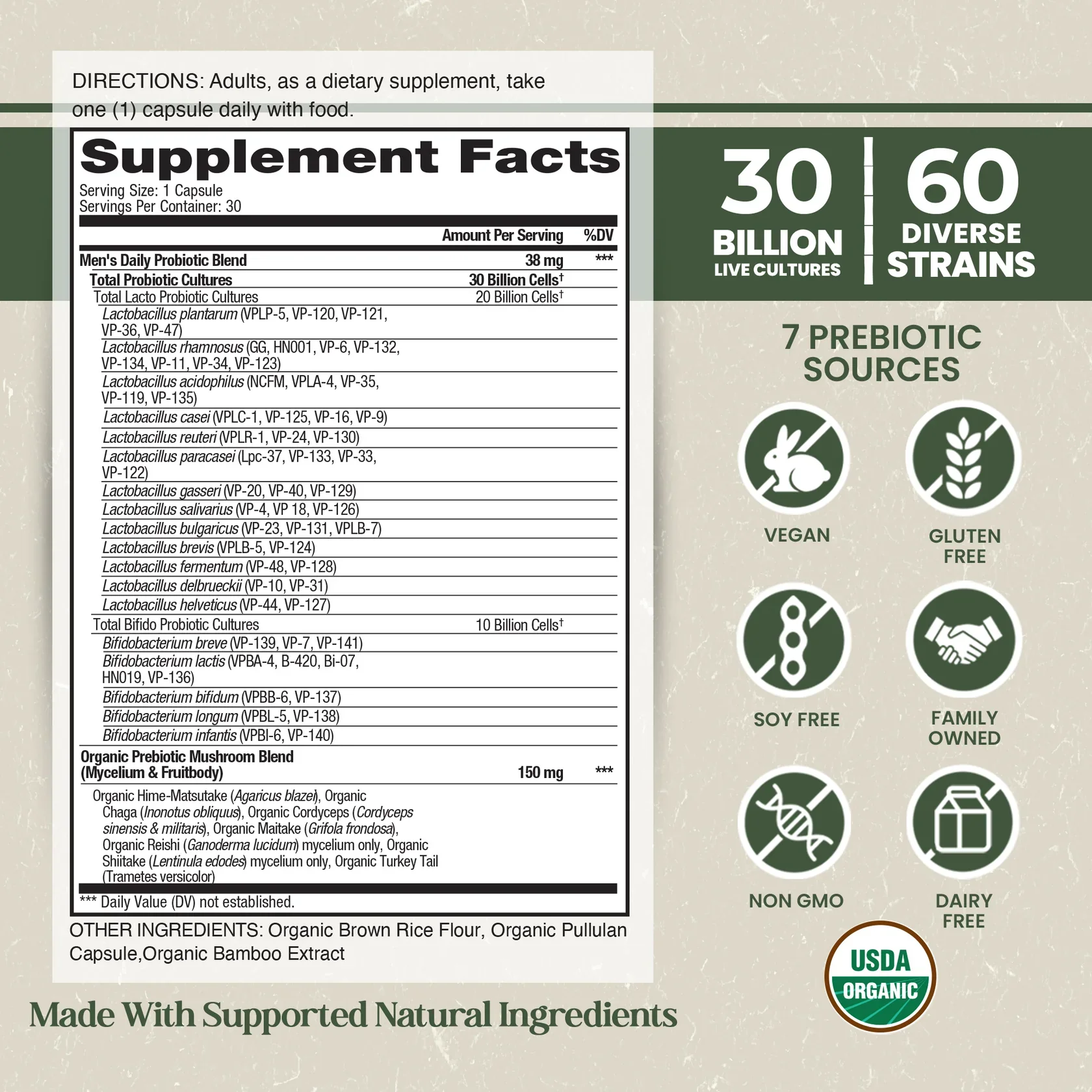Vital Planet Organic Flora Men’s Daily Probiotic Supplement (30 Caps) - Image 2
