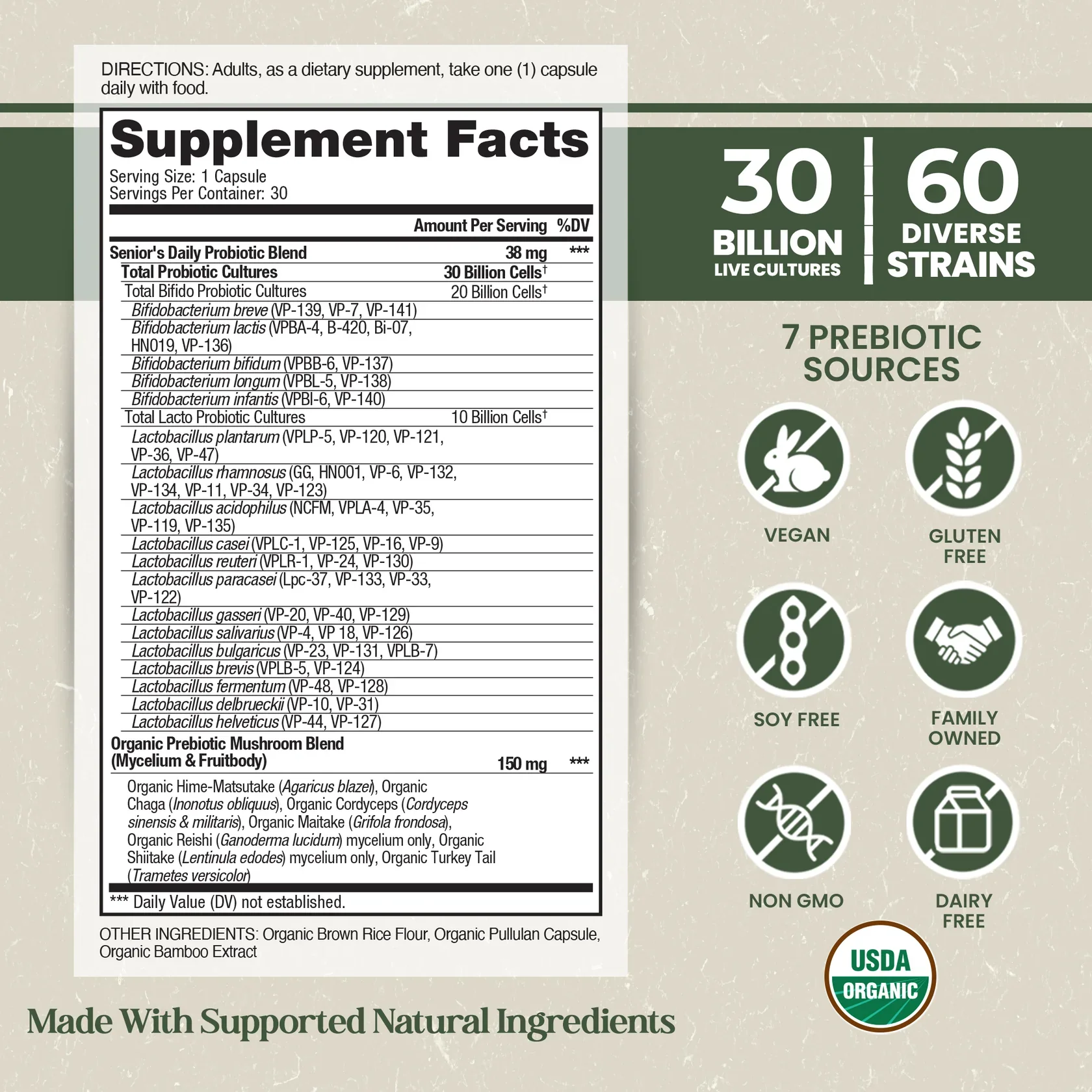 Vital Planet Organic Flora Senior’s Daily Probiotic Supplement (30 Caps) - Image 2