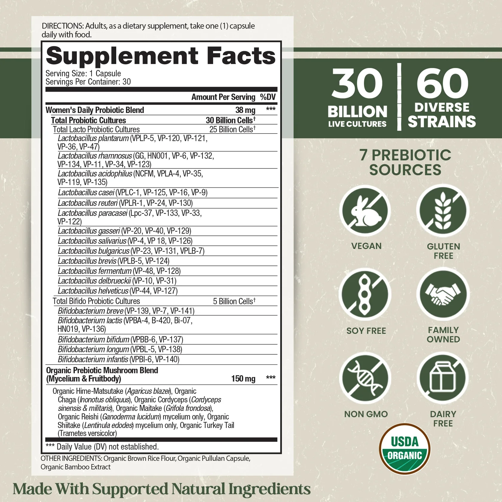 Vital Planet Organic Flora Women’s Daily Probiotic Supplement (30 Caps) - Image 2