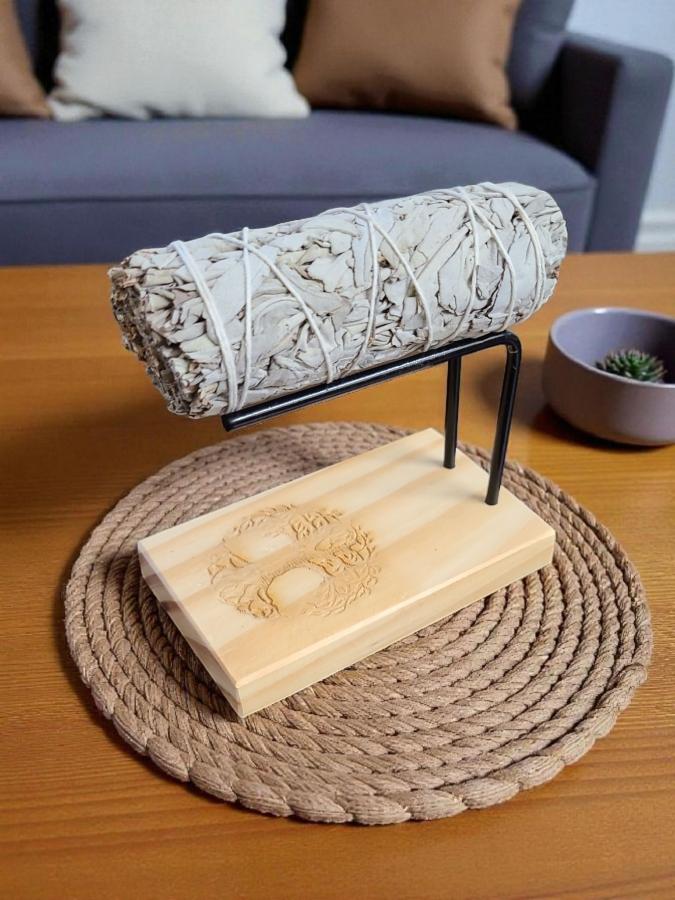 Wooden Smudge Stick Burner with Tree Of Life Design 4.5in - Image 2